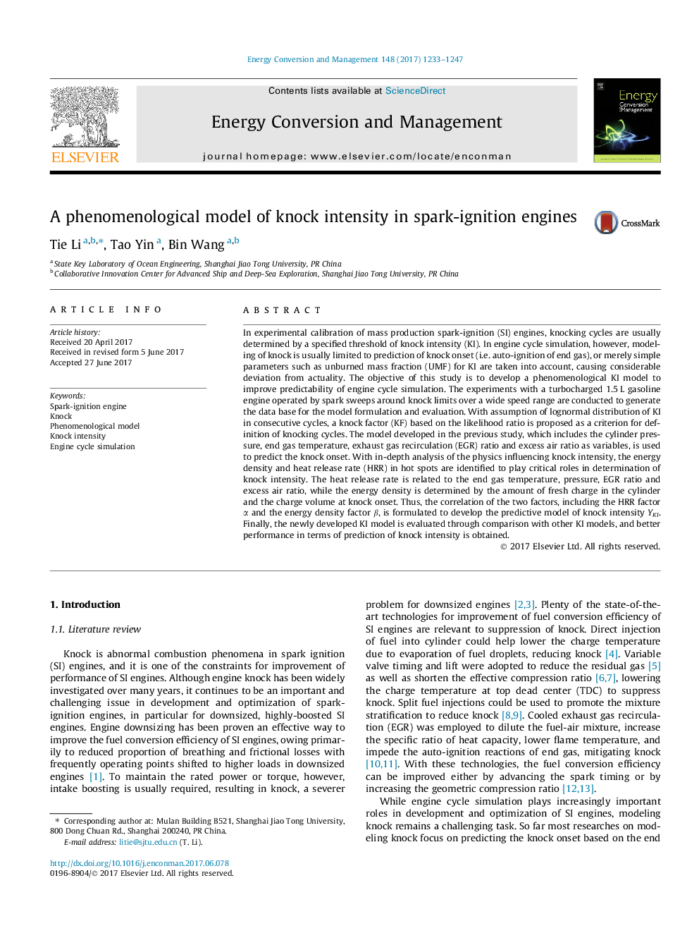 A phenomenological model of knock intensity in spark-ignition engines