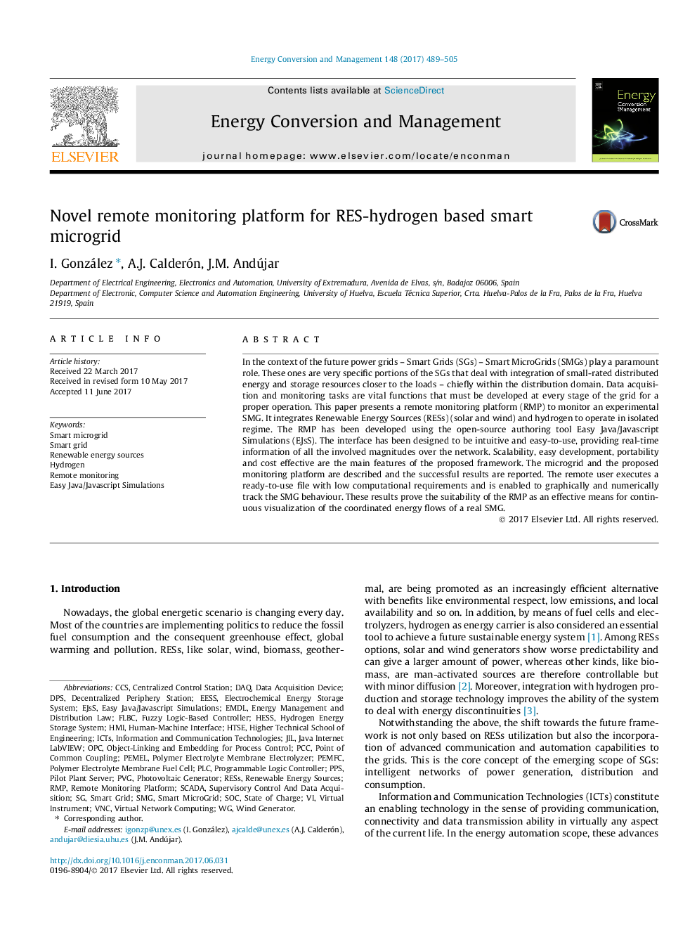 Novel remote monitoring platform for RES-hydrogen based smart microgrid