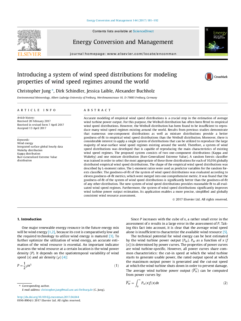 Introducing a system of wind speed distributions for modeling properties of wind speed regimes around the world