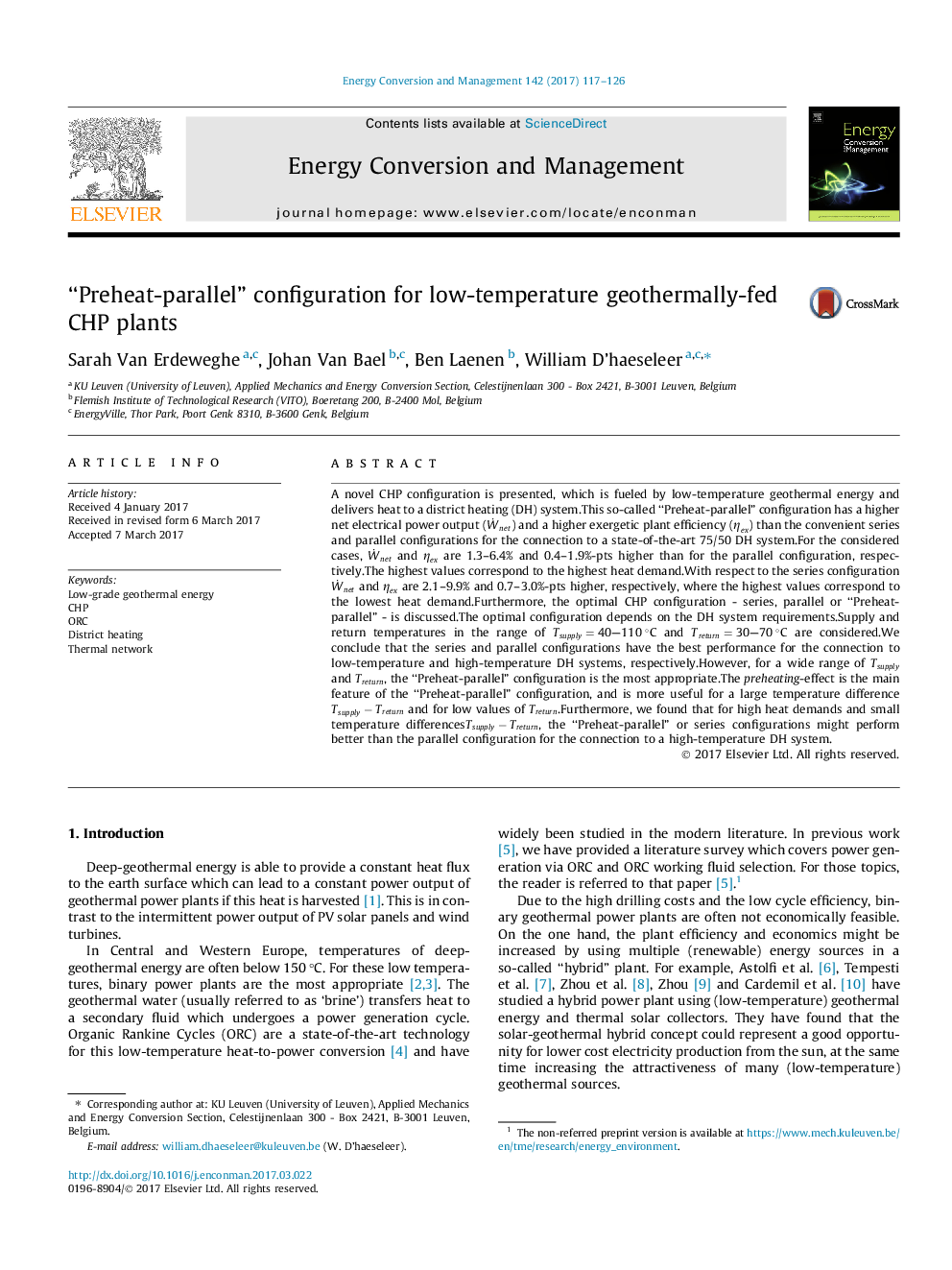 “Preheat-parallel” configuration for low-temperature geothermally-fed CHP plants