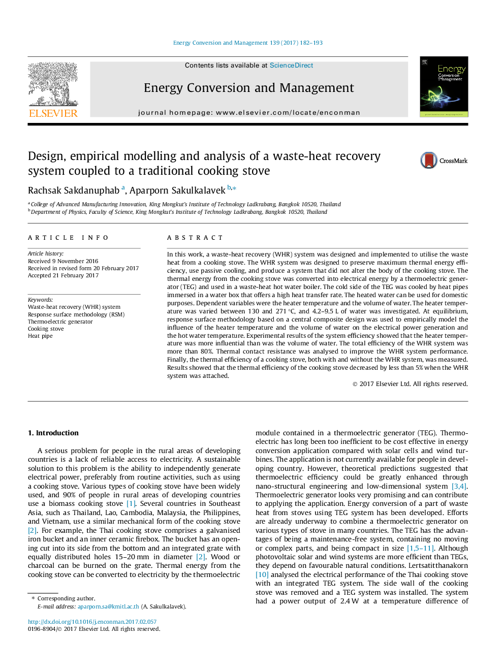 Design, empirical modelling and analysis of a waste-heat recovery system coupled to a traditional cooking stove