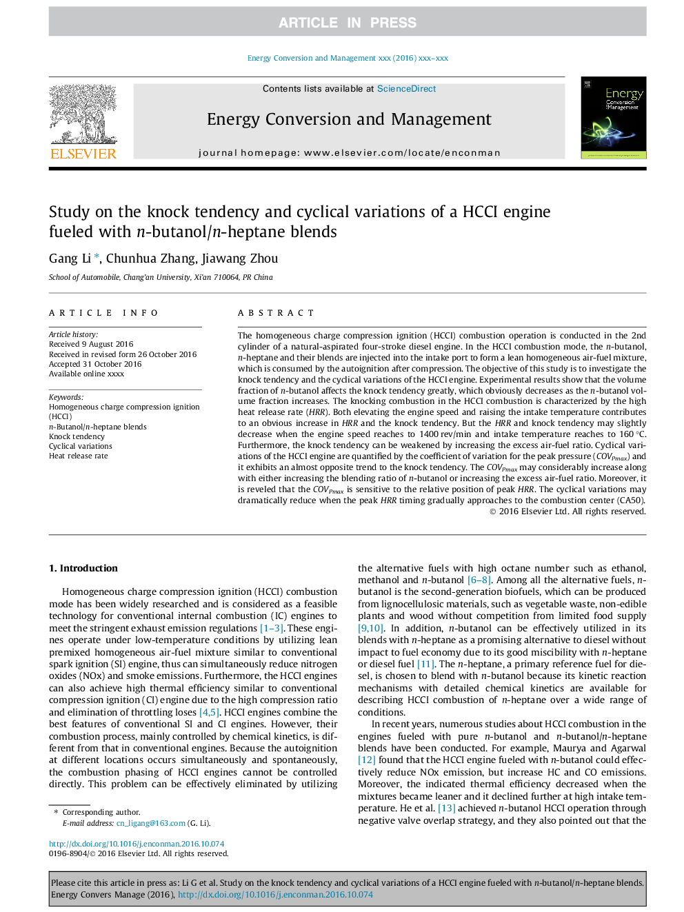 Study on the knock tendency and cyclical variations of a HCCI engine fueled with n-butanol/n-heptane blends