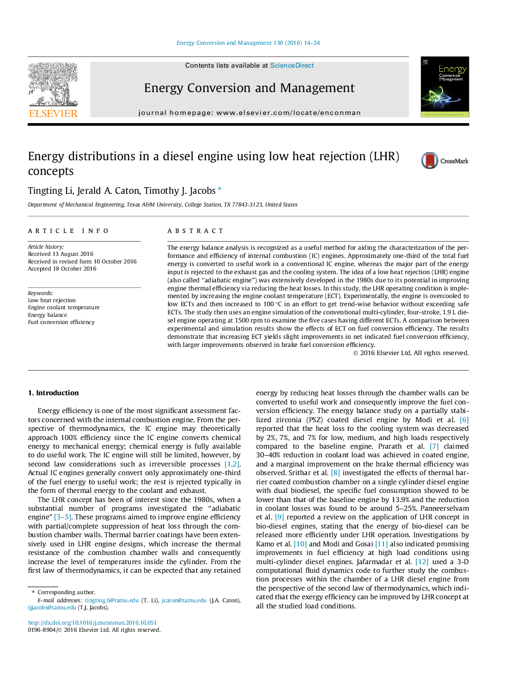 Energy distributions in a diesel engine using low heat rejection (LHR) concepts