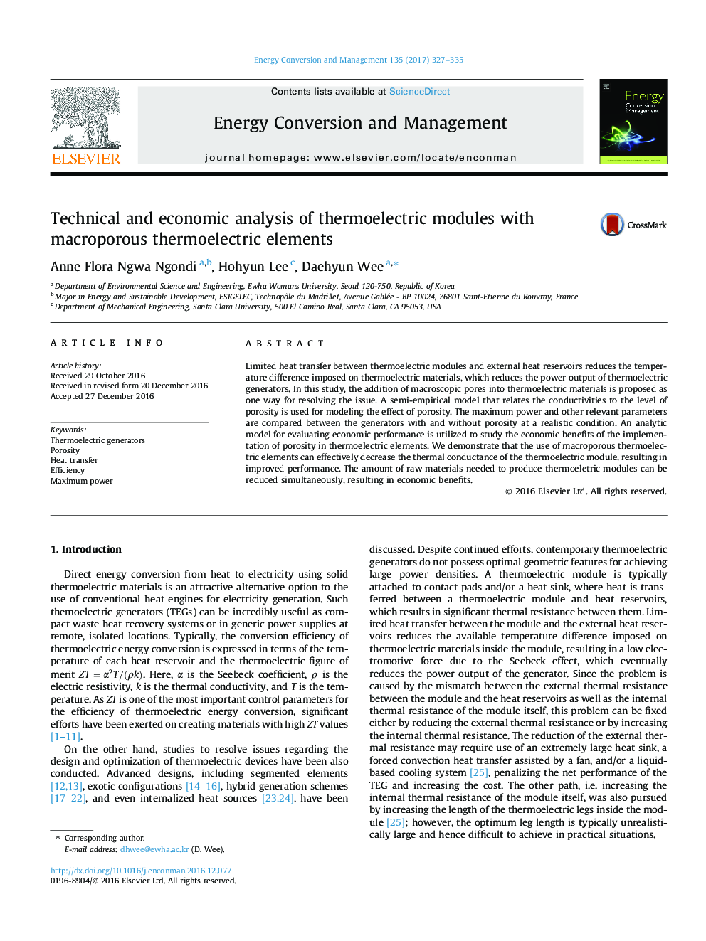 Technical and economic analysis of thermoelectric modules with macroporous thermoelectric elements