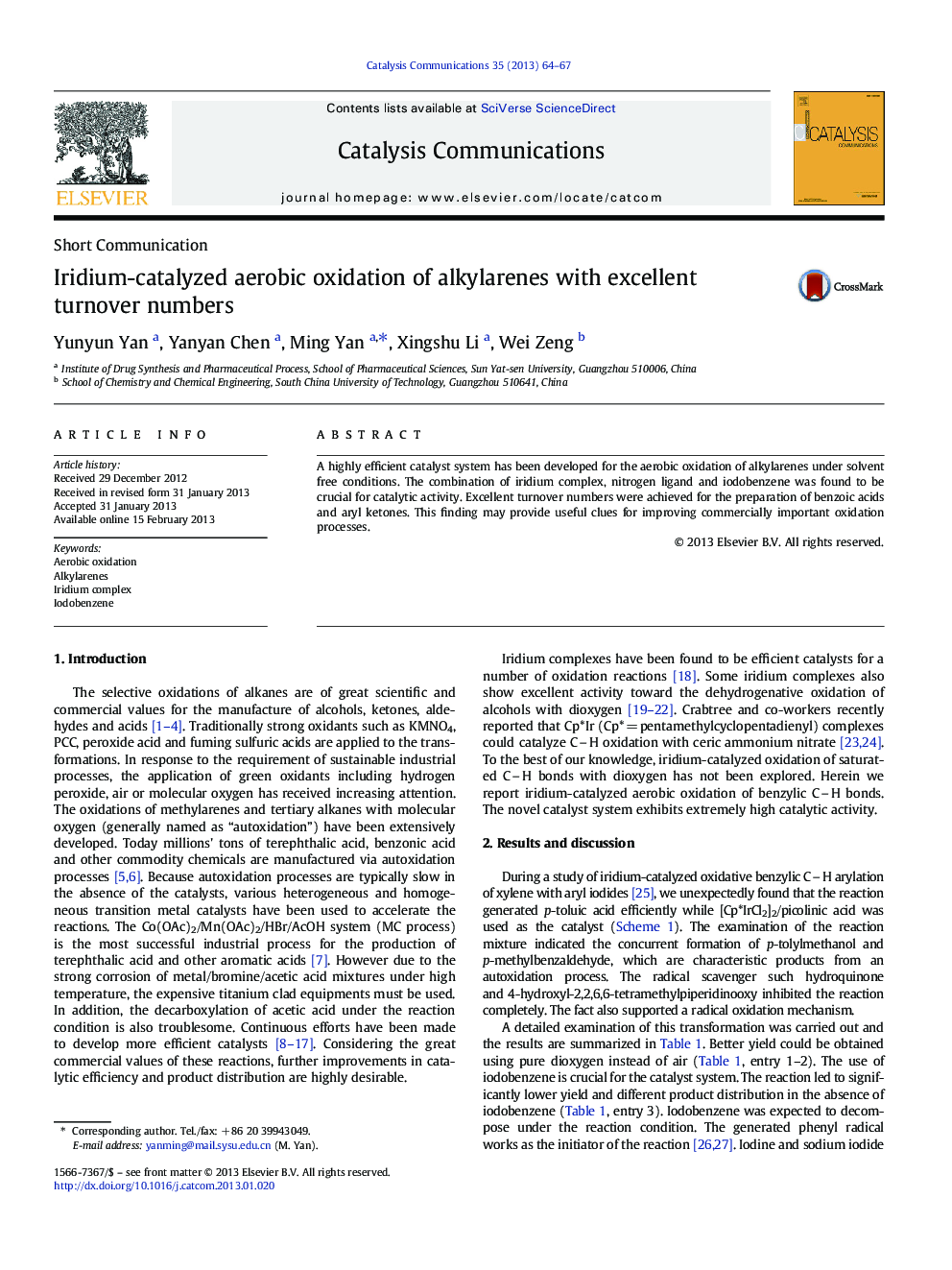 Iridium-catalyzed aerobic oxidation of alkylarenes with excellent turnover numbers