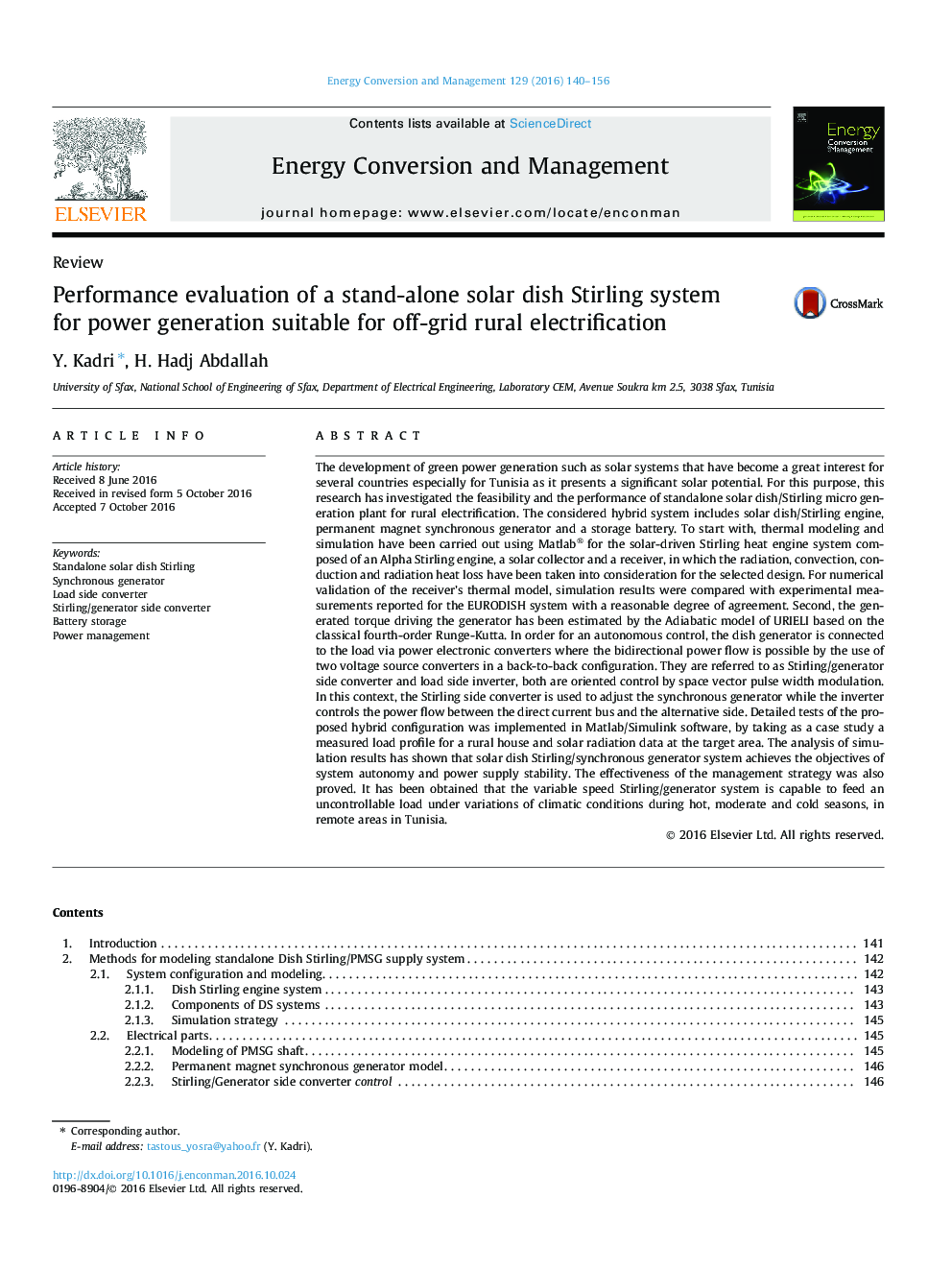 Performance evaluation of a stand-alone solar dish Stirling system for power generation suitable for off-grid rural electrification