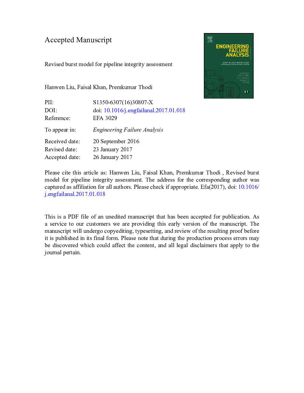 Revised burst model for pipeline integrity assessment