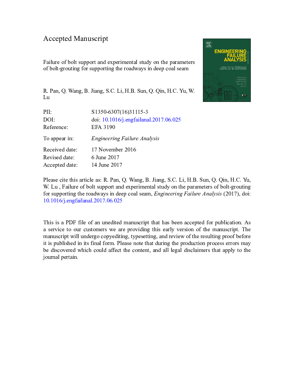 Failure of bolt support and experimental study on the parameters of bolt-grouting for supporting the roadways in deep coal seam