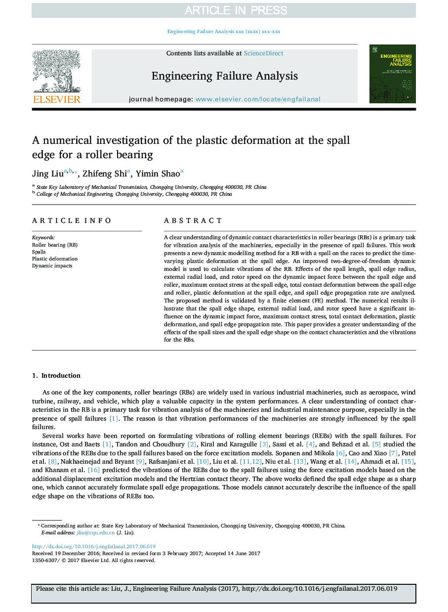 A numerical investigation of the plastic deformation at the spall edge for a roller bearing