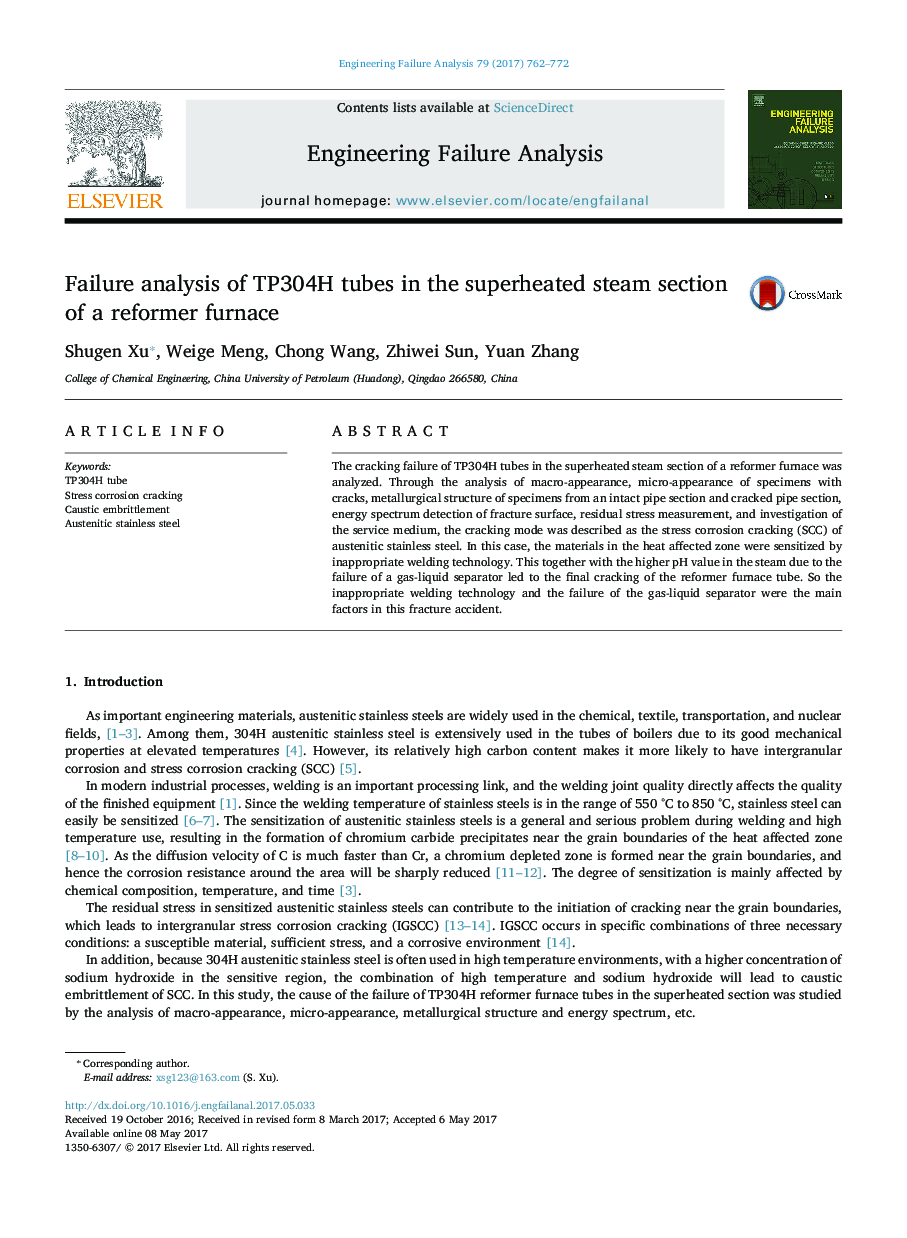 Failure analysis of TP304H tubes in the superheated steam section of a reformer furnace