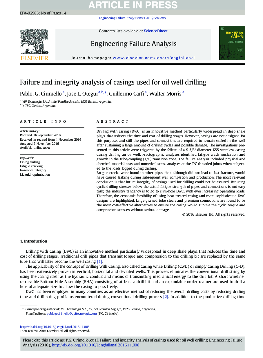 Failure and integrity analysis of casings used for oil well drilling