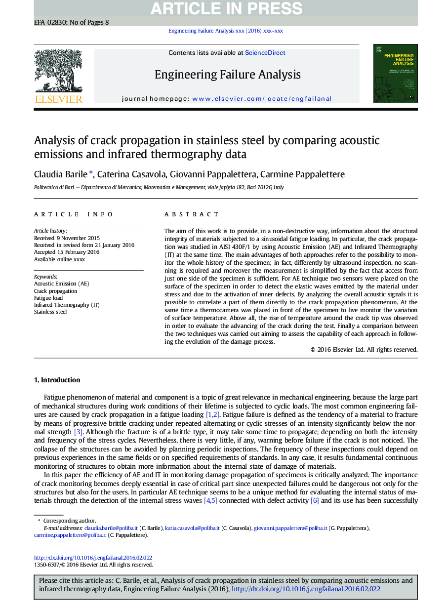 Analysis of crack propagation in stainless steel by comparing acoustic emissions and infrared thermography data