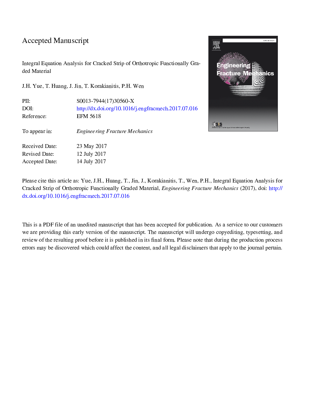 Integral equation analysis for cracked strip of orthotropic functionally graded material