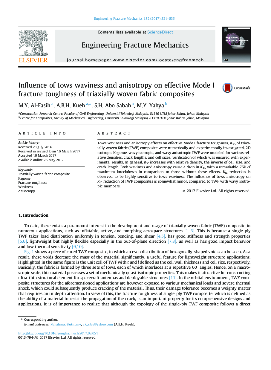 Influence of tows waviness and anisotropy on effective Mode I fracture toughness of triaxially woven fabric composites