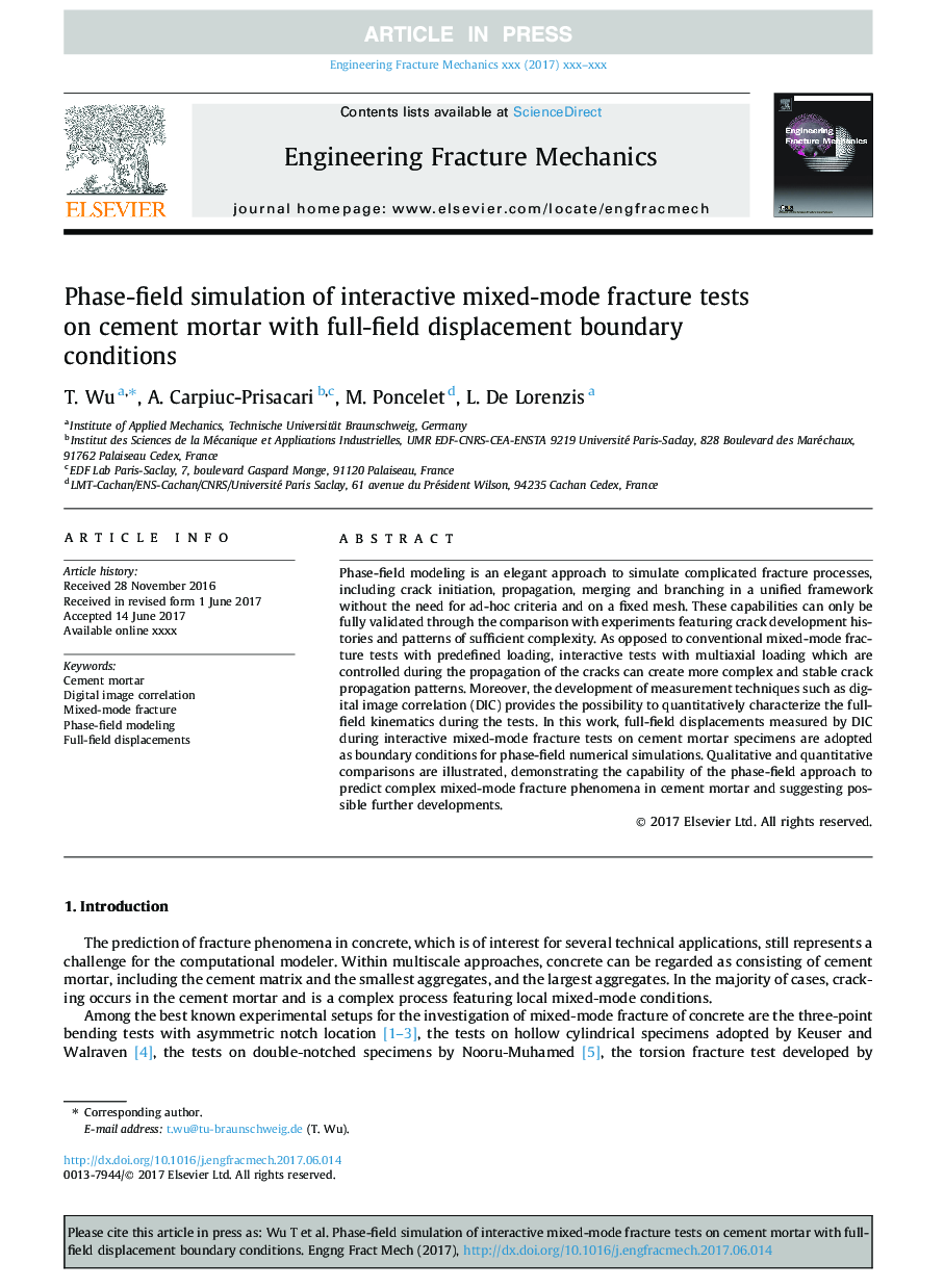 Phase-field simulation of interactive mixed-mode fracture tests on cement mortar with full-field displacement boundary conditions