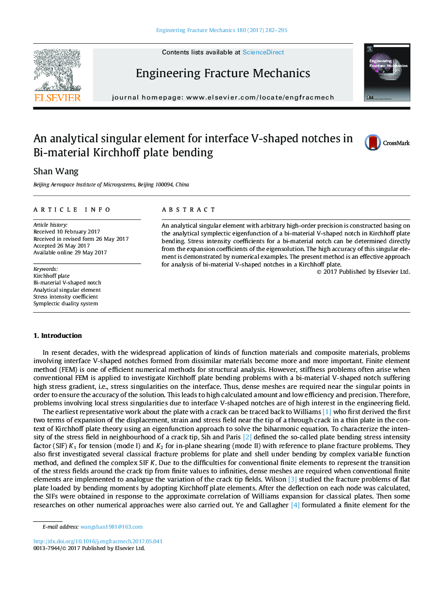 An analytical singular element for interface V-shaped notches in Bi-material Kirchhoff plate bending