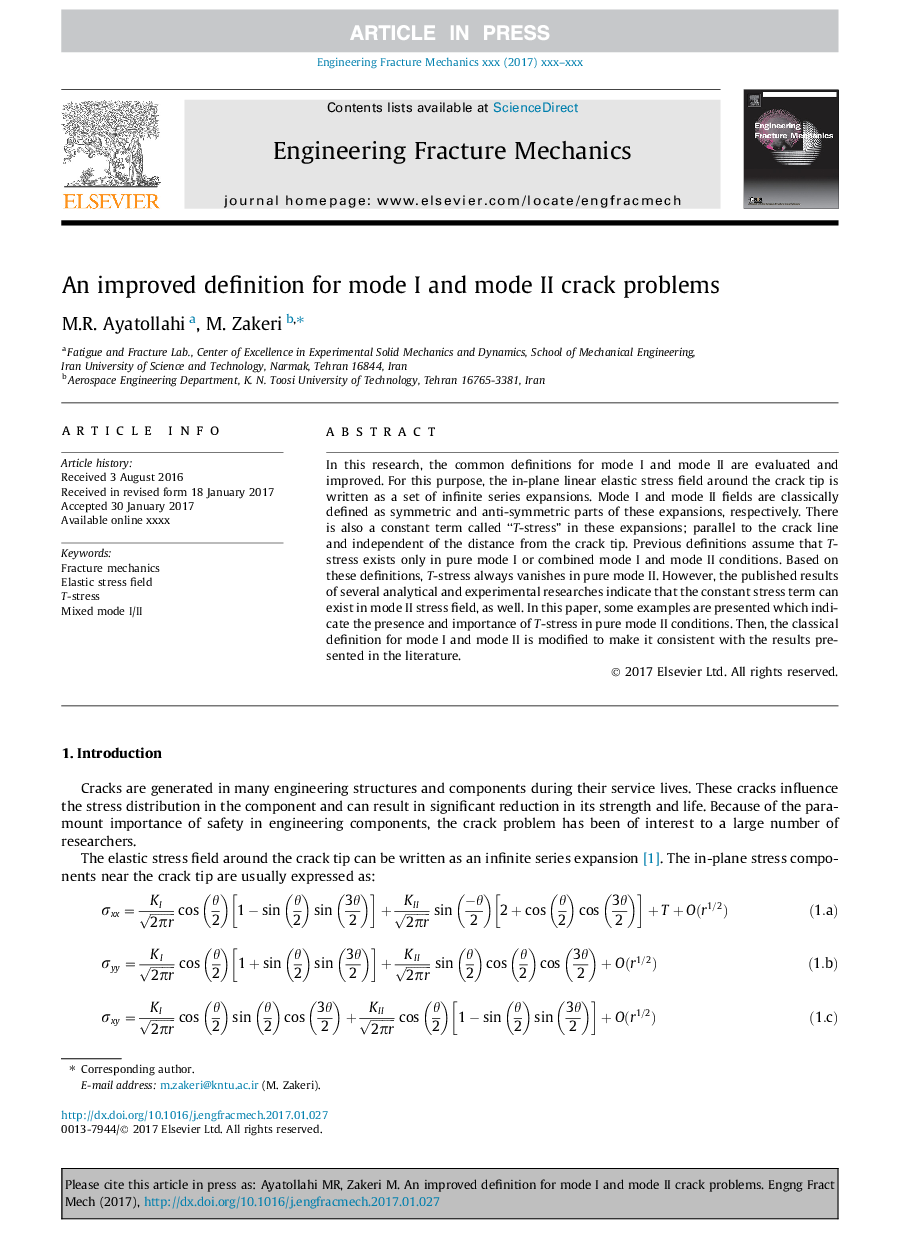 An improved definition for mode I and mode II crack problems
