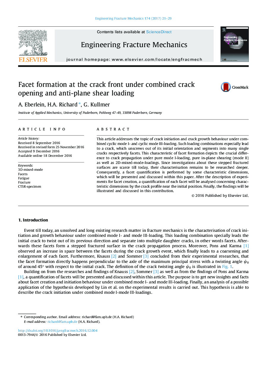 Facet formation at the crack front under combined crack opening and anti-plane shear loading