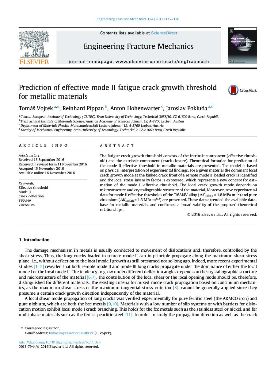 Prediction of effective mode II fatigue crack growth threshold for metallic materials