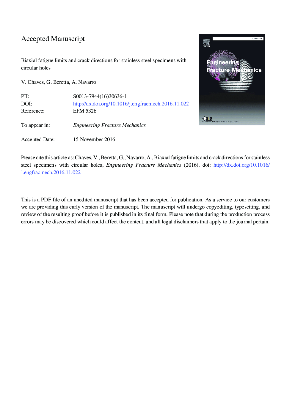 Biaxial fatigue limits and crack directions for stainless steel specimens with circular holes