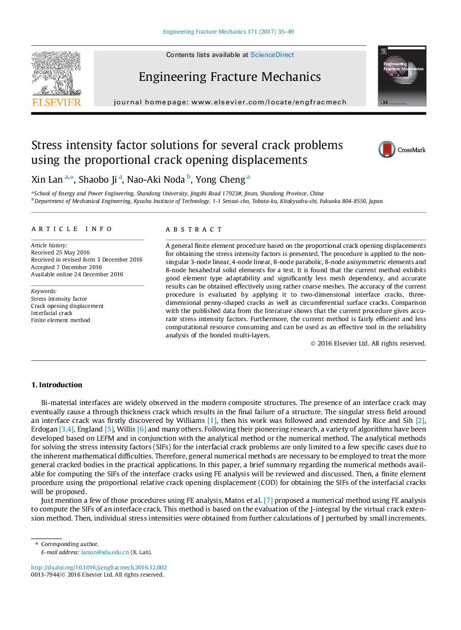 Stress intensity factor solutions for several crack problems using the proportional crack opening displacements