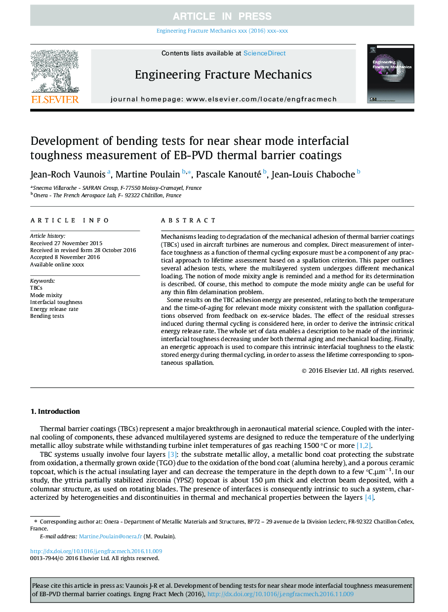 Development of bending tests for near shear mode interfacial toughness measurement of EB-PVD thermal barrier coatings