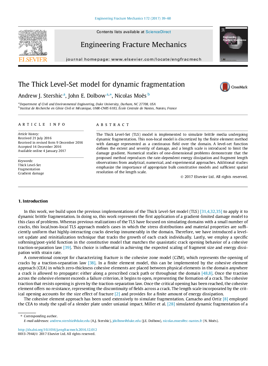 The Thick Level-Set model for dynamic fragmentation