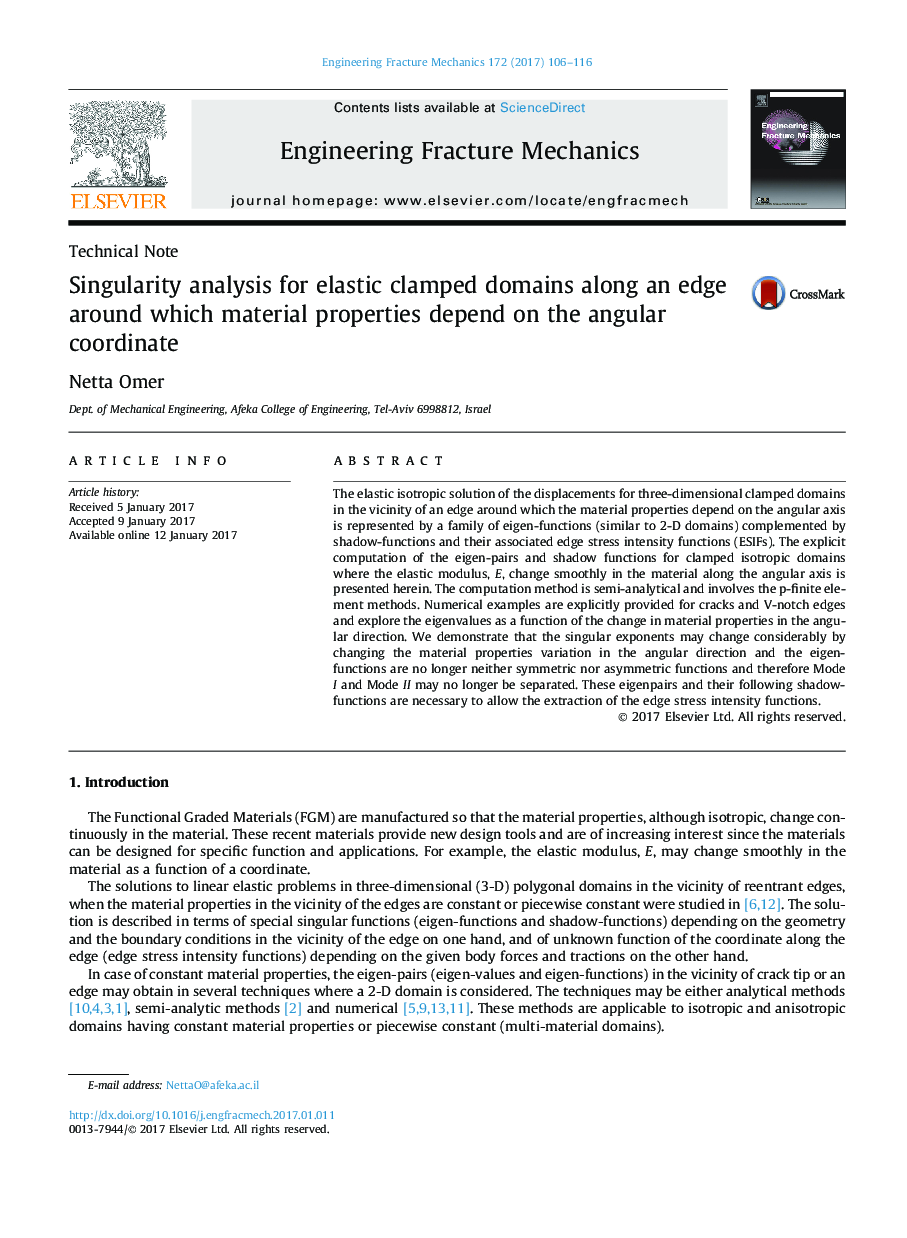 Singularity analysis for elastic clamped domains along an edge around which material properties depend on the angular coordinate