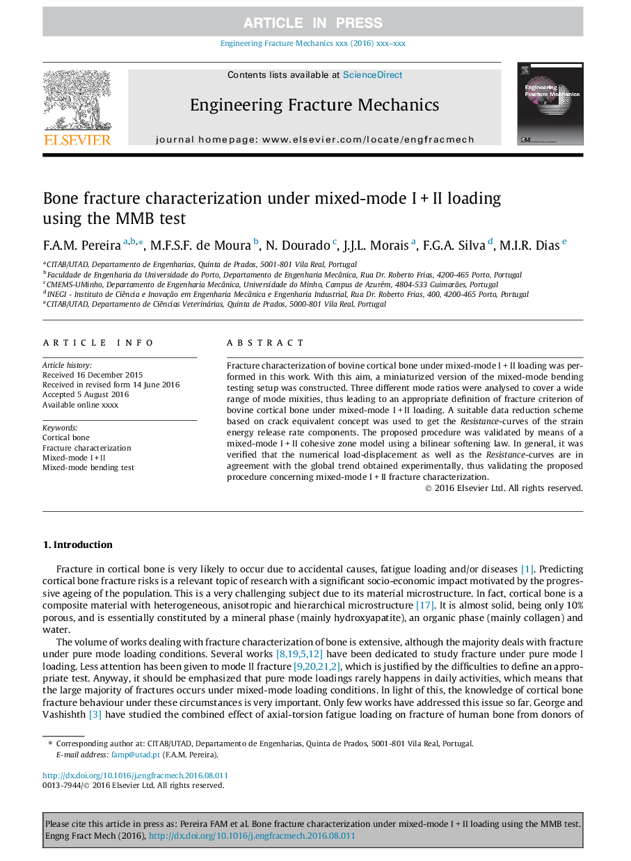 Bone fracture characterization under mixed-mode IÂ +Â II loading using the MMB test