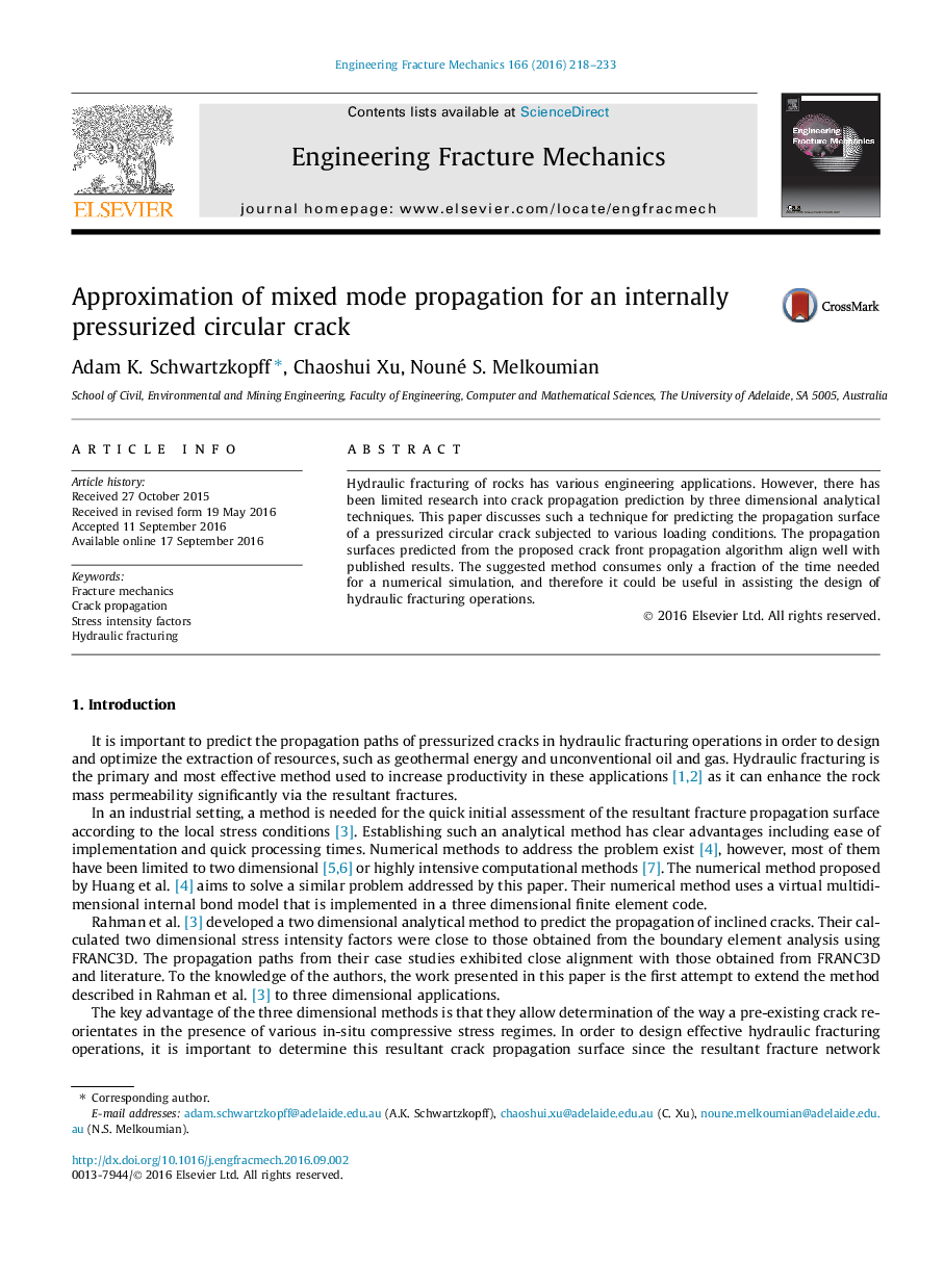 Approximation of mixed mode propagation for an internally pressurized circular crack