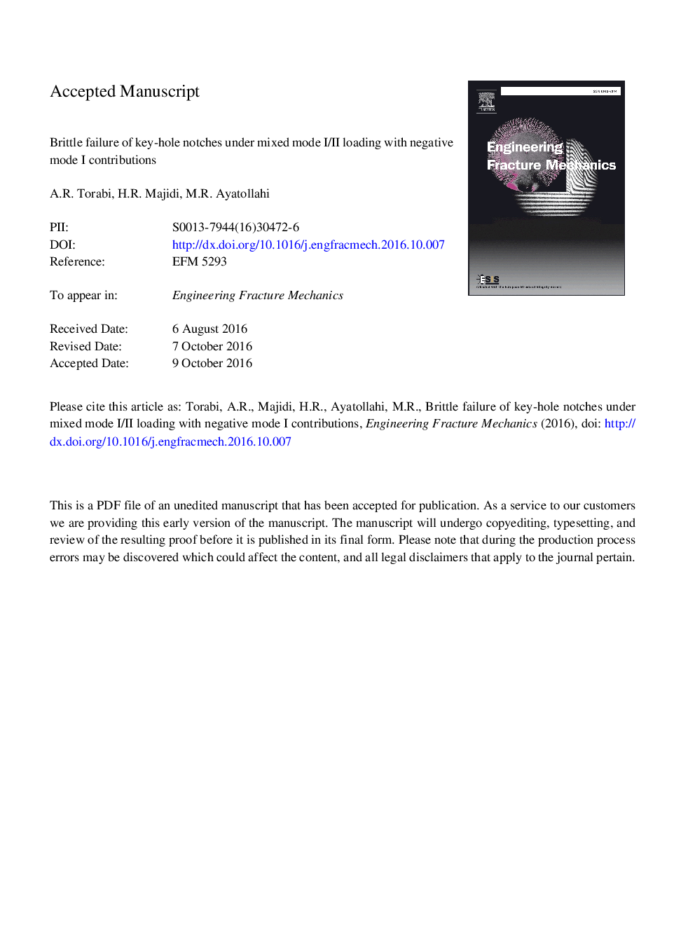 Brittle failure of key-hole notches under mixed mode I/II loading with negative mode I contributions