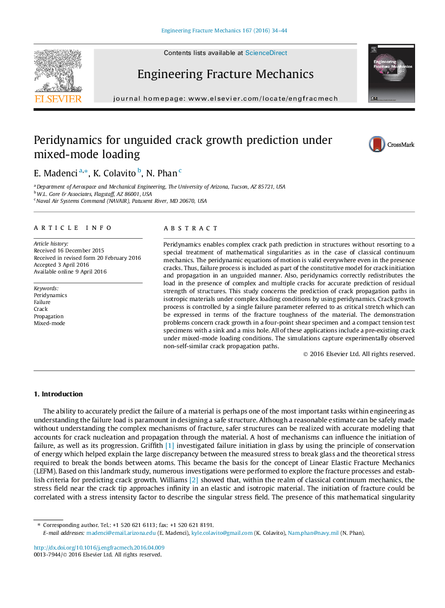 Peridynamics for unguided crack growth prediction under mixed-mode loading