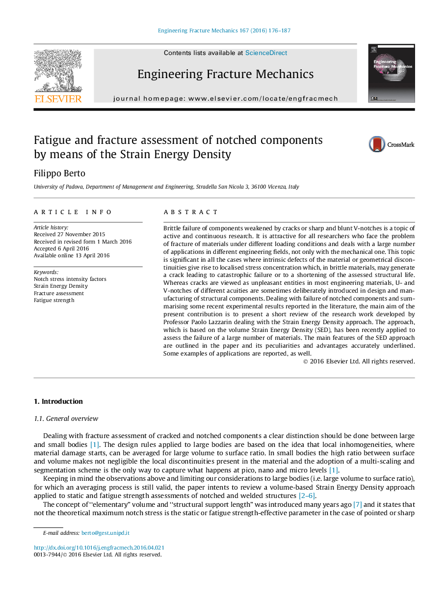 Fatigue and fracture assessment of notched components by means of the Strain Energy Density