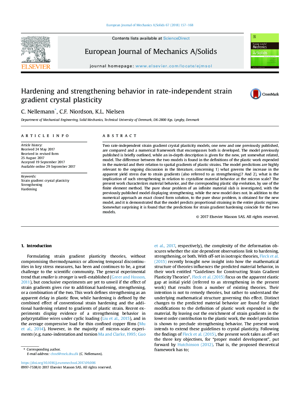 Hardening and strengthening behavior in rate-independent strain gradient crystal plasticity