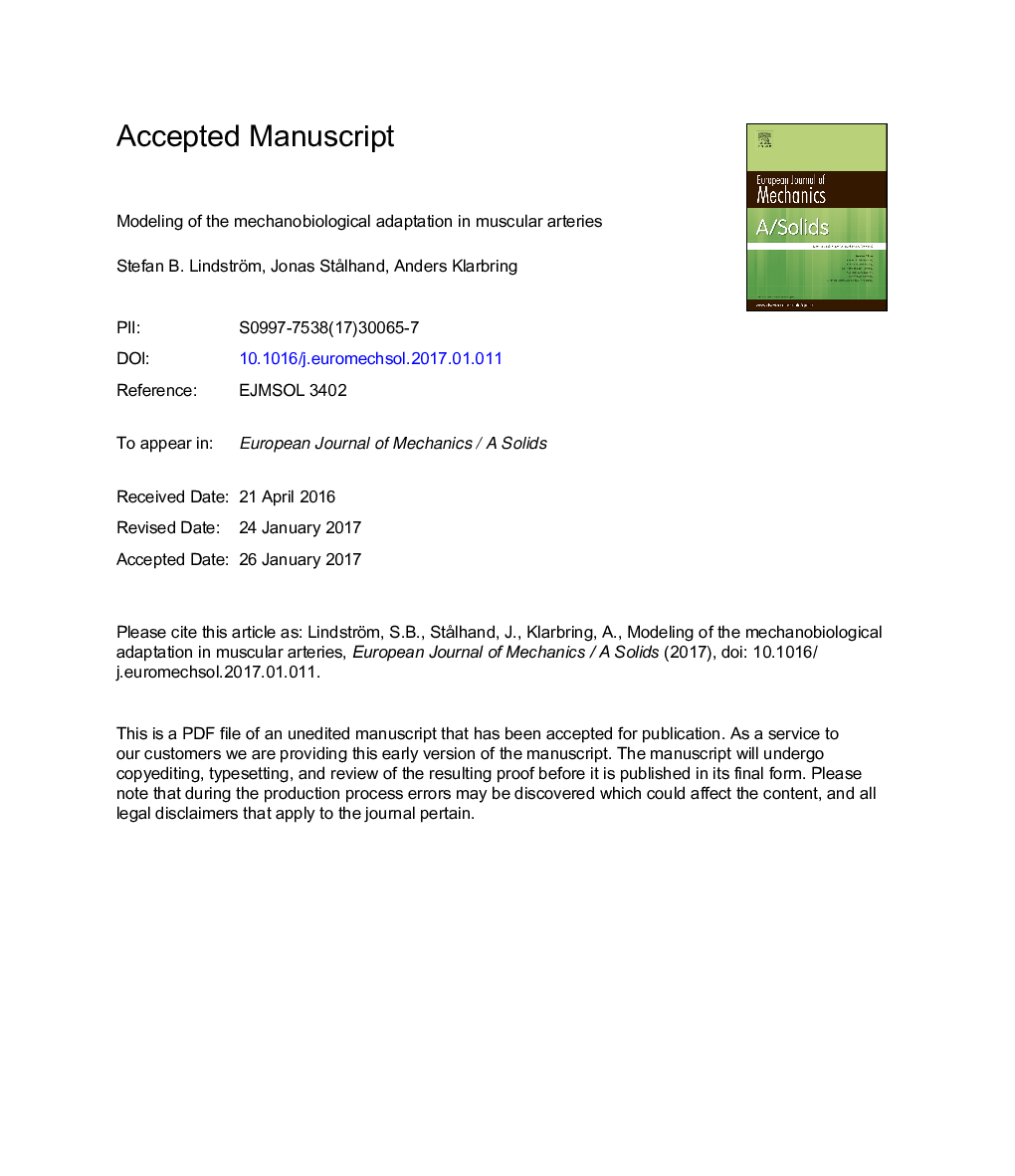 Modeling of the mechanobiological adaptation in muscular arteries