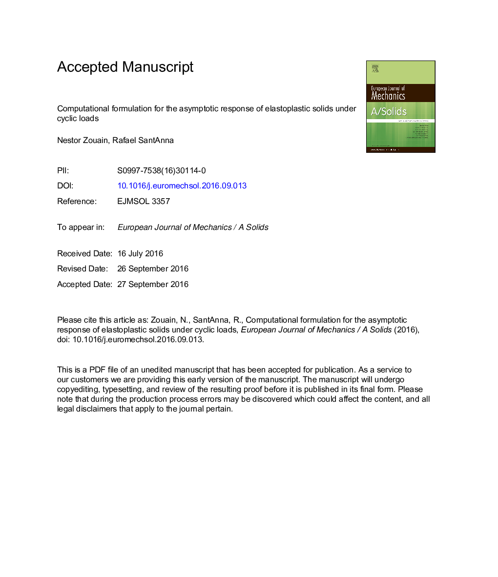 Computational formulation for the asymptotic response of elastoplastic solids under cyclic loads