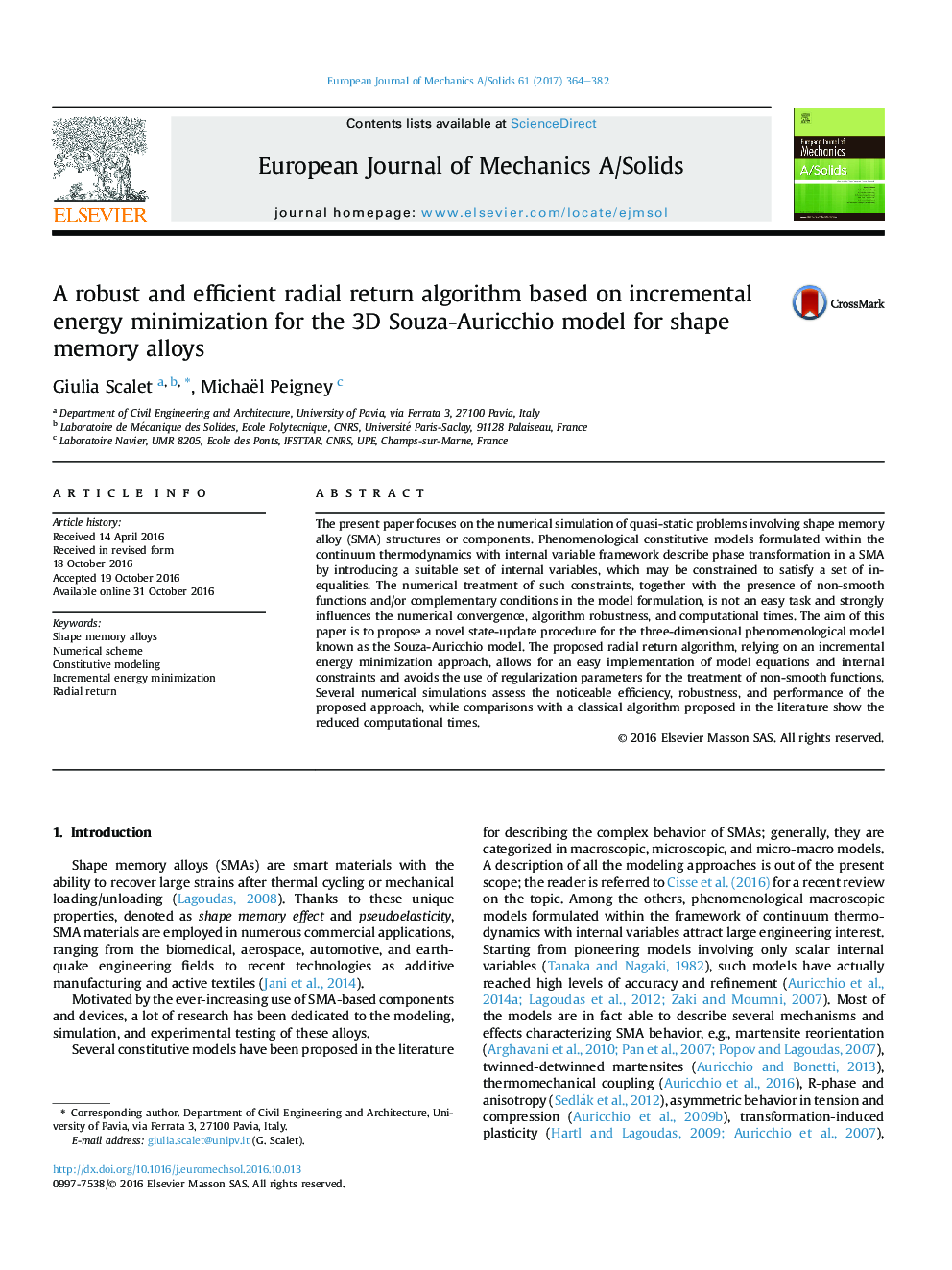 A robust and efficient radial return algorithm based on incremental energy minimization for the 3D Souza-Auricchio model for shape memory alloys