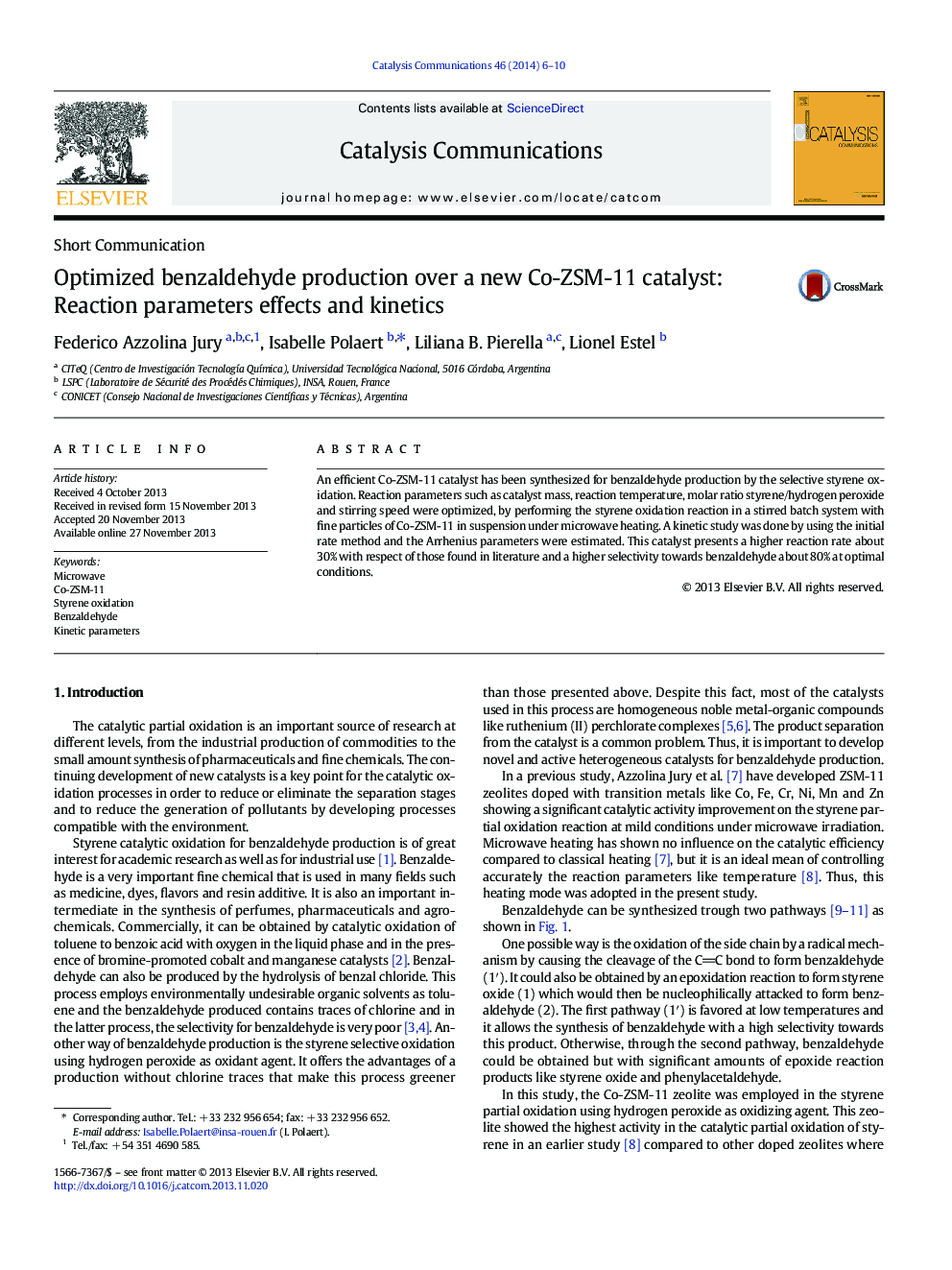 Optimized benzaldehyde production over a new Co-ZSM-11 catalyst: Reaction parameters effects and kinetics