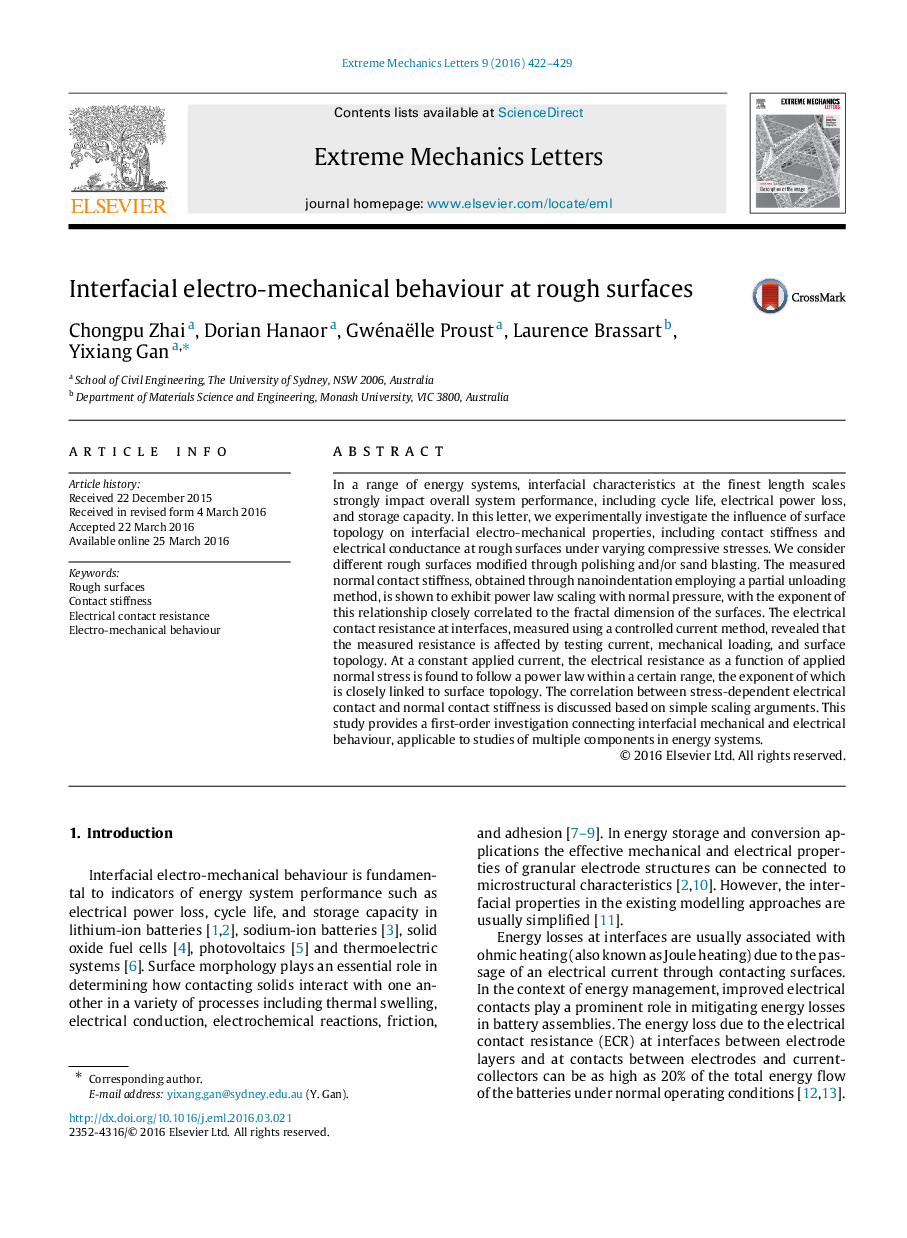 Interfacial electro-mechanical behaviour at rough surfaces