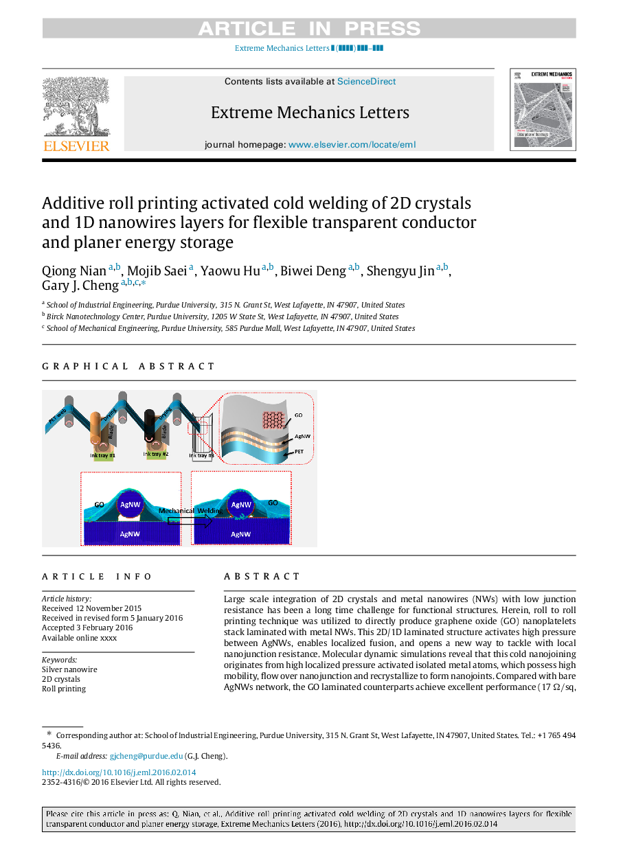 Additive roll printing activated cold welding of 2D crystals and 1D nanowires layers for flexible transparent conductor and planer energy storage