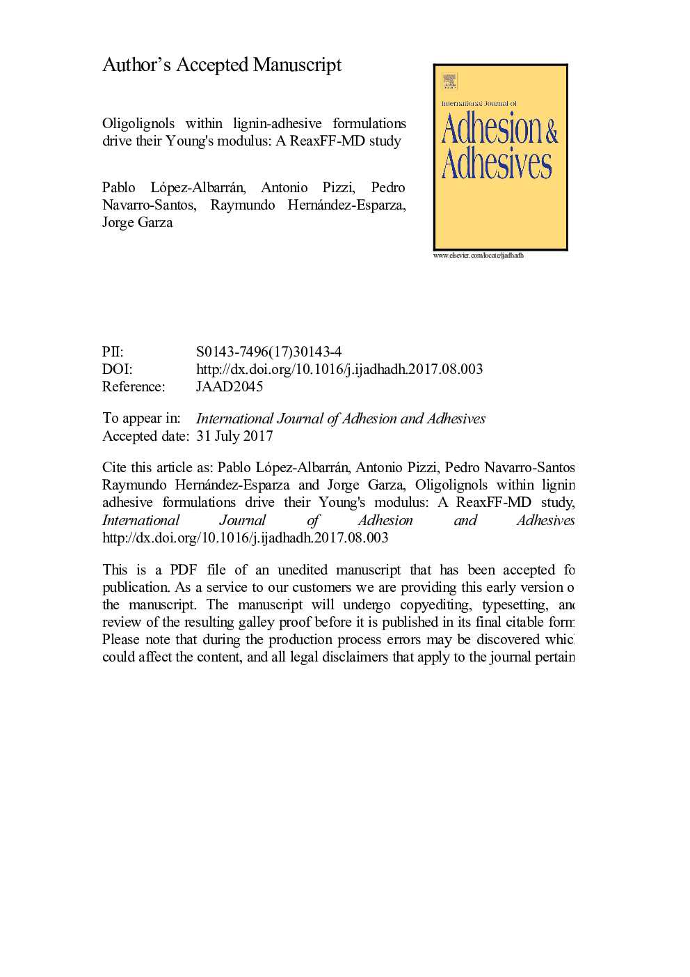 Oligolignols within lignin-adhesive formulations drive their Young's modulus: A ReaxFF-MD study