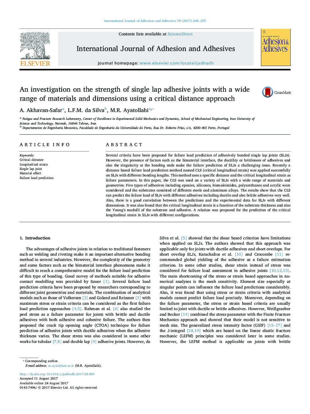 An investigation on the strength of single lap adhesive joints with a wide range of materials and dimensions using a critical distance approach