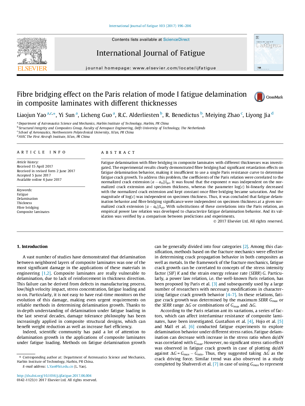 Fibre bridging effect on the Paris relation of mode I fatigue delamination in composite laminates with different thicknesses