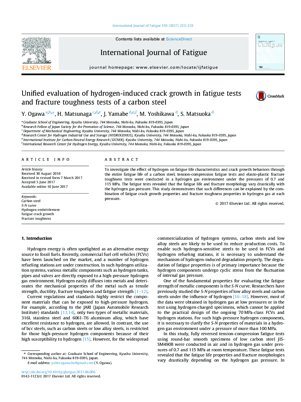 Unified evaluation of hydrogen-induced crack growth in fatigue tests and fracture toughness tests of a carbon steel