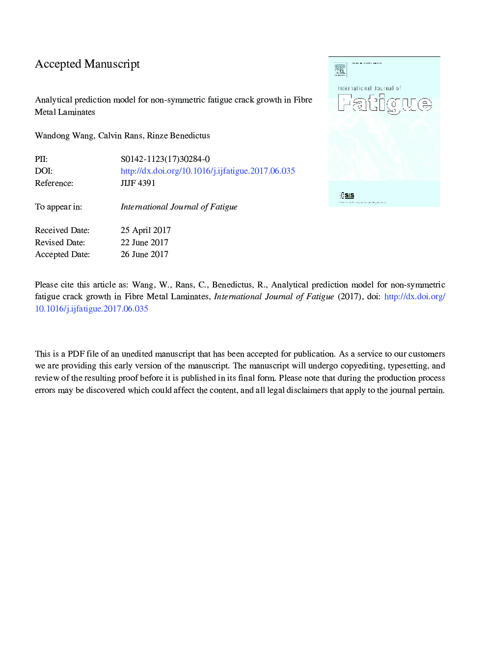 Analytical prediction model for non-symmetric fatigue crack growth in Fibre Metal Laminates