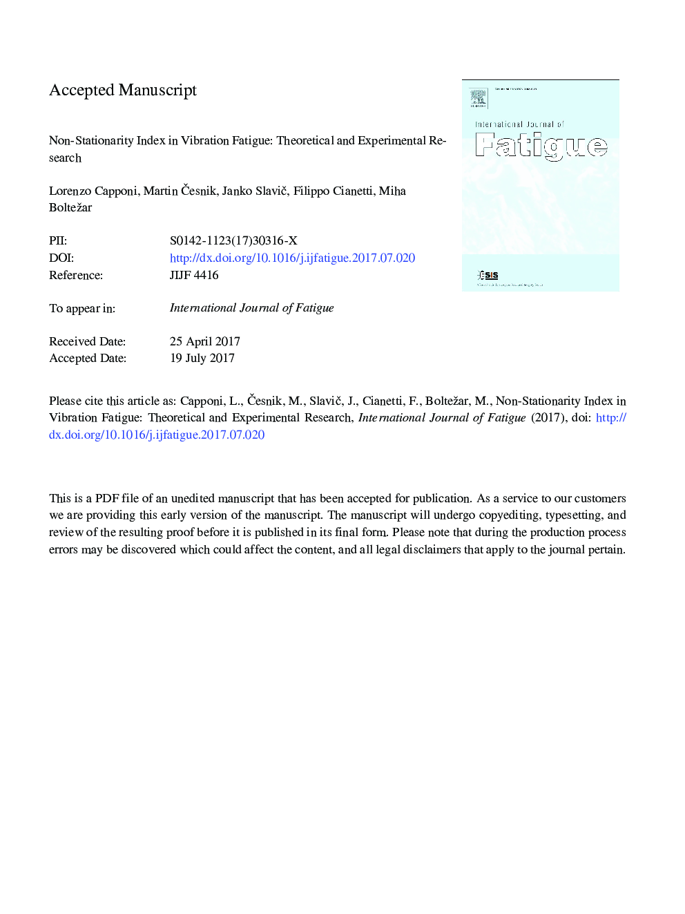 Non-stationarity index in vibration fatigue: Theoretical and experimental research