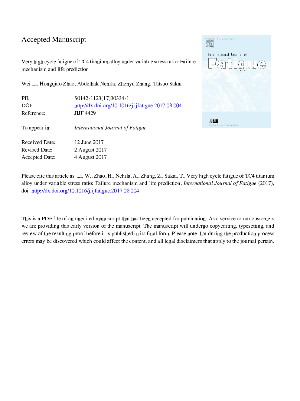 Very high cycle fatigue of TC4 titanium alloy under variable stress ratio: Failure mechanism and life prediction