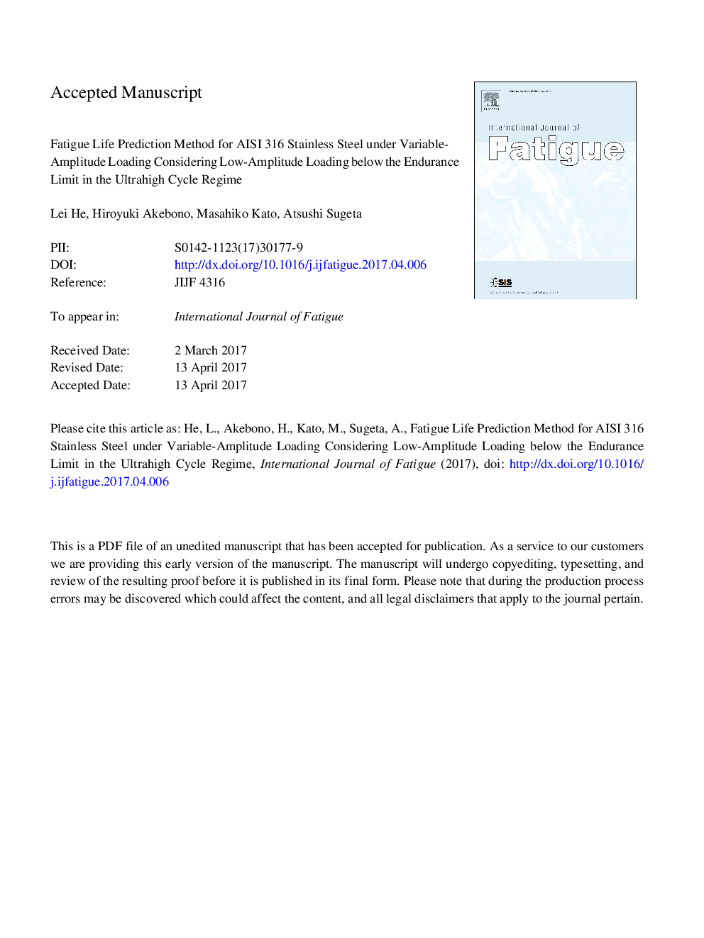 Fatigue life prediction method for AISI 316 stainless steel under variable-amplitude loading considering low-amplitude loading below the endurance limit in the ultrahigh cycle regime