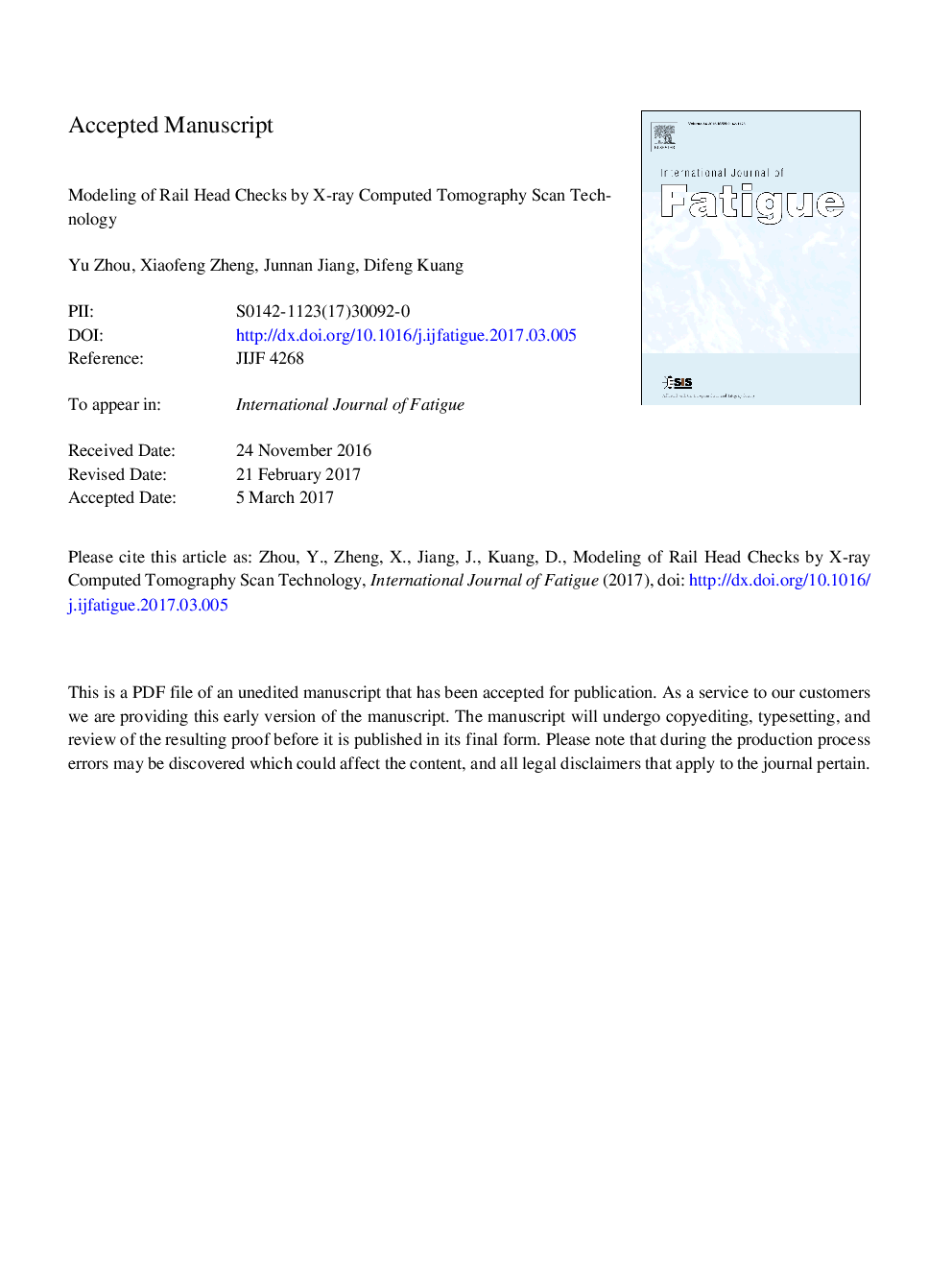 Modeling of rail head checks by X-ray computed tomography scan technology