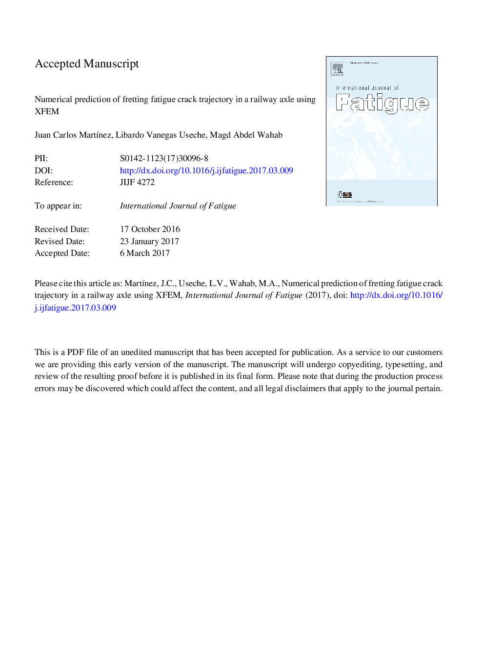 Numerical prediction of fretting fatigue crack trajectory in a railway axle using XFEM